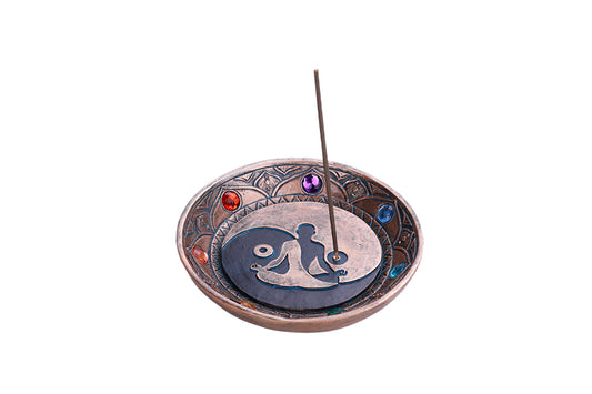 Botega WorldWide Yin Yang Yoga Meditation Pose with 7 Chakra Incense Stick Holder Incense Burner 5"