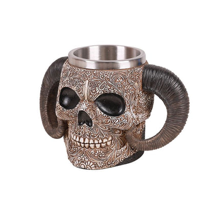 Pacific Giftware Engraved Ram Horned Demon Skull Resin Home Decor Mug