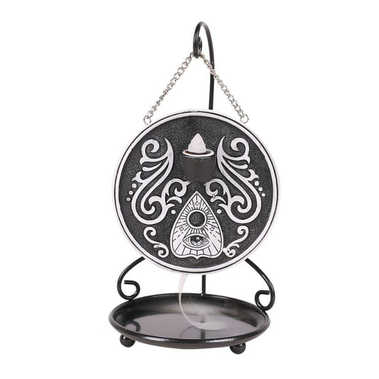 Mystical Spirit Black and White Ouija Board Backflow Incense Burner with Stand Home Decor