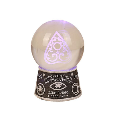 Mystical Magic Spirit Ouija LED Engraved 3D Planchette inside Glazing Glass Crystal Ball Figurine