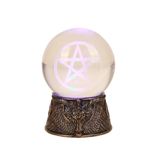 Pacific Giftware Lighted LED Sphere Ball with Gothic Baphomet Resin Base Home Decor