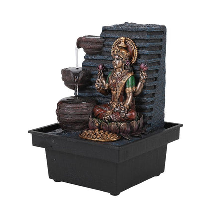 Sacred Hindu Goddess Lakshmi Flowing Water Fountain Resin Home Decor