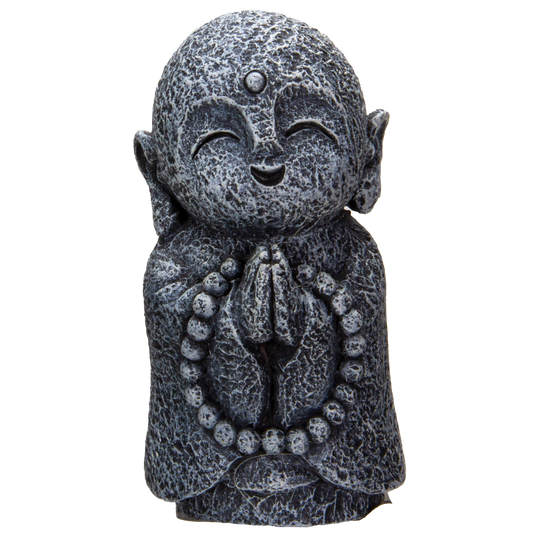 Eastern Enlightenment Happy Japanese Jizo Monk Praying with Mala Prayer Beads Resin Figurine