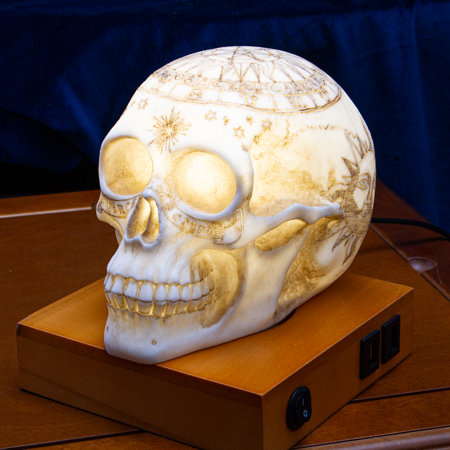 Astrology Skull Home Decor LED Lamp with Two USB Charging Ports, White