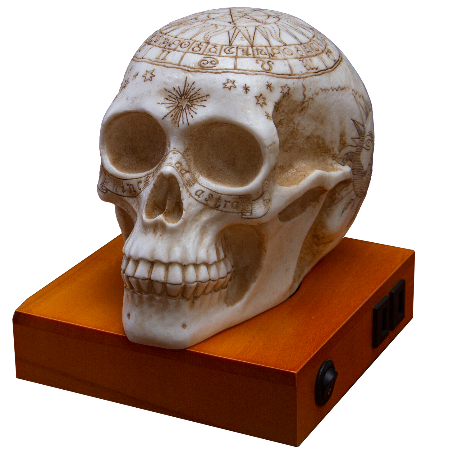 Astrology Skull Home Decor LED Lamp with Two USB Charging Ports, White