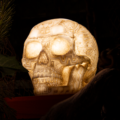 Aztec Skull Home Decor LED Lamp with Two USB Charging Ports, White