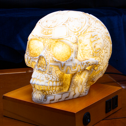 Aztec Skull Home Decor LED Lamp with Two USB Charging Ports, White