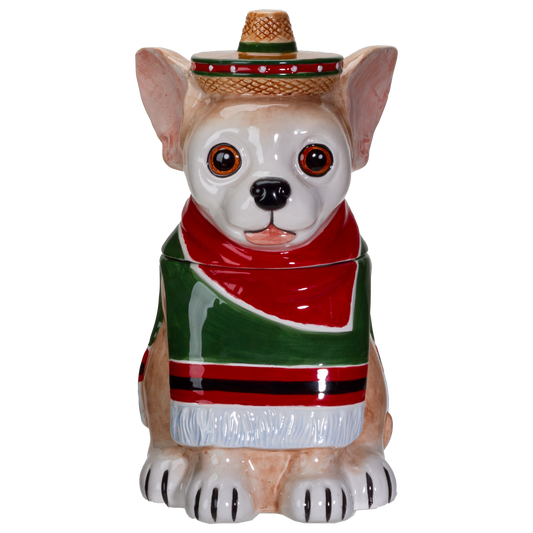 Festival Loving Chihuahua Wearing a Traditional Mexican Poncho Ceramic Cookie Jar