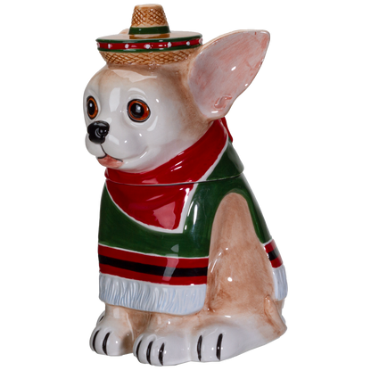 Festival Loving Chihuahua Wearing a Traditional Mexican Poncho Ceramic Cookie Jar