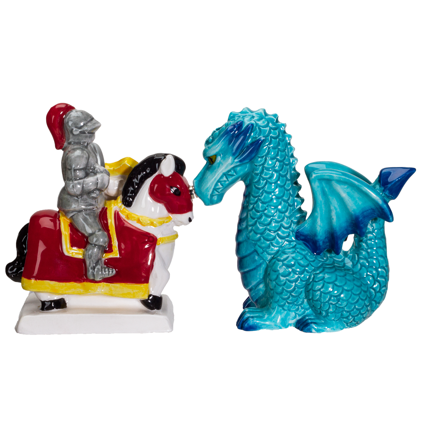 Knight on Horse & Dragon Ceramic Salt and Pepper Shakers Set