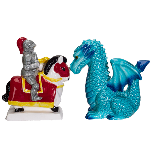 Knight on Horse & Dragon Ceramic Salt and Pepper Shakers Set