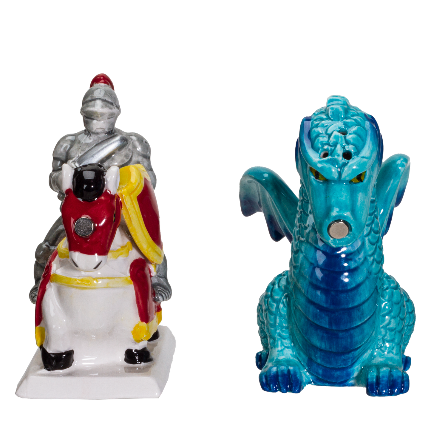 Knight on Horse & Dragon Ceramic Salt and Pepper Shakers Set