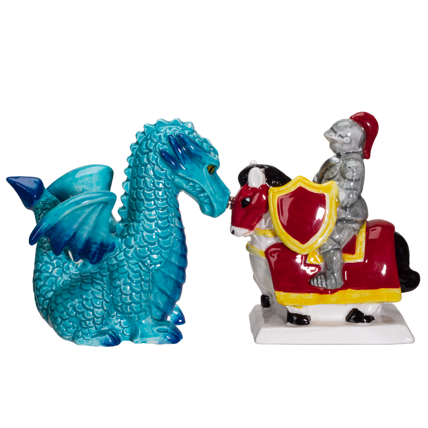 Knight on Horse & Dragon Ceramic Salt and Pepper Shakers Set