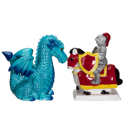 Knight on Horse & Dragon Ceramic Salt and Pepper Shakers Set