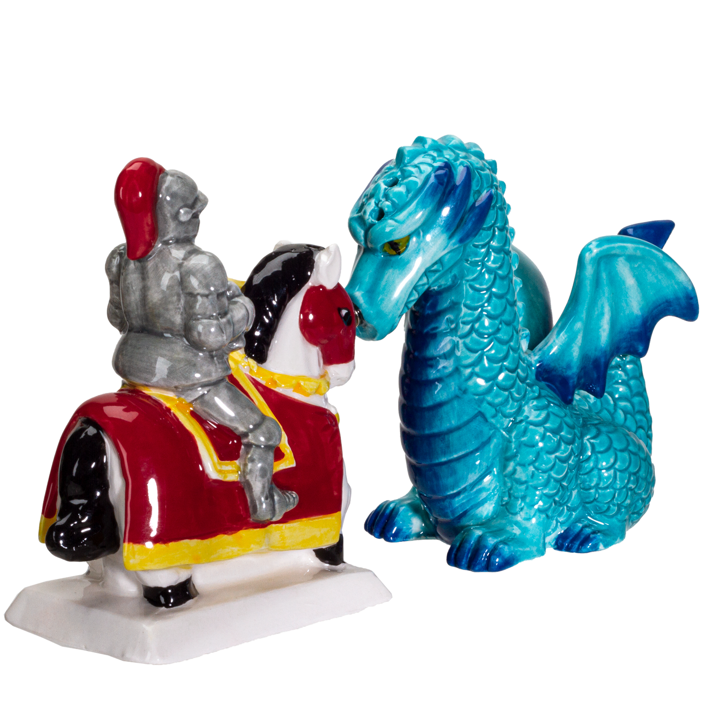 Knight on Horse & Dragon Ceramic Salt and Pepper Shakers Set