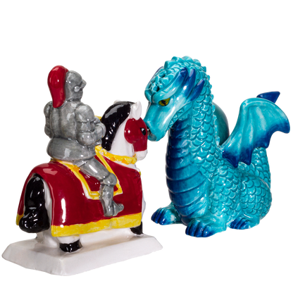 Knight on Horse & Dragon Ceramic Salt and Pepper Shakers Set