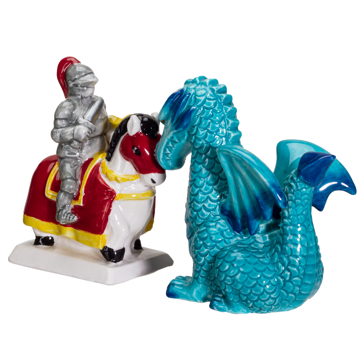 Knight on Horse & Dragon Ceramic Salt and Pepper Shakers Set