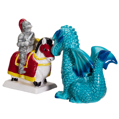 Knight on Horse & Dragon Ceramic Salt and Pepper Shakers Set