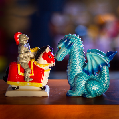 Knight on Horse & Dragon Ceramic Salt and Pepper Shakers Set