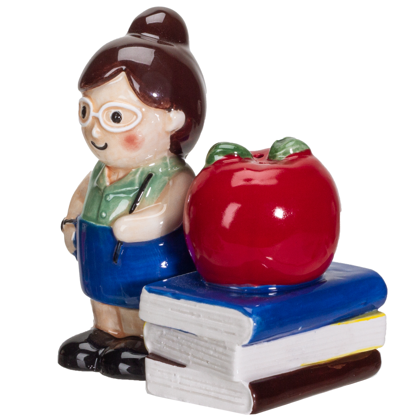 Apple Teacher Apple Book Ceramic Salt and Pepper Shakers Set