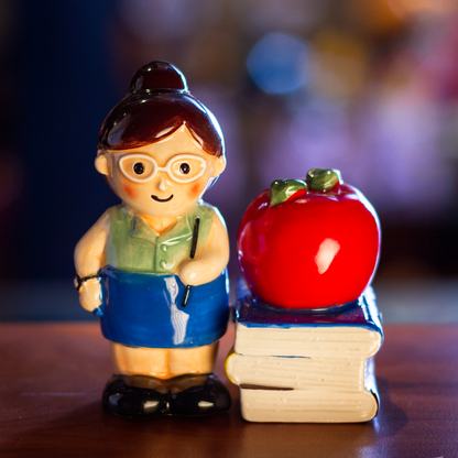 Apple Teacher Apple Book Ceramic Salt and Pepper Shakers Set