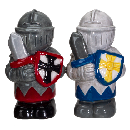 White And Black Knights Ceramic Salt and Pepper Shakers Set