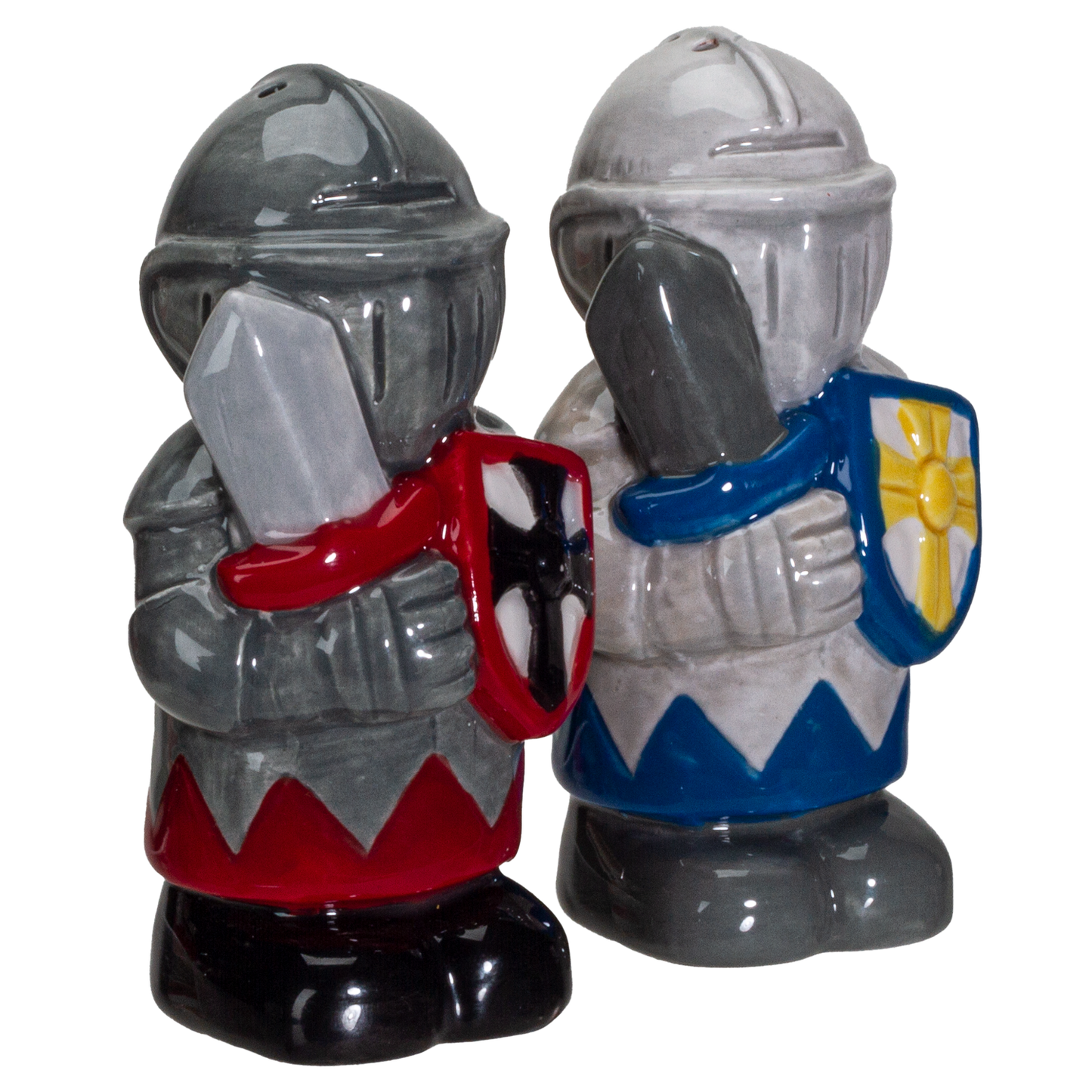 White And Black Knights Ceramic Salt and Pepper Shakers Set