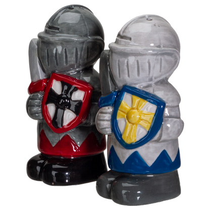 White And Black Knights Ceramic Salt and Pepper Shakers Set