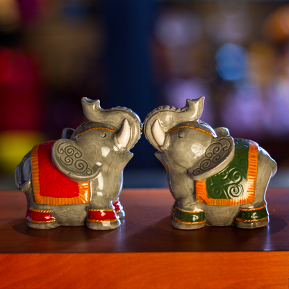 Raja Elephants Ceramic Salt and Pepper Shakers Set