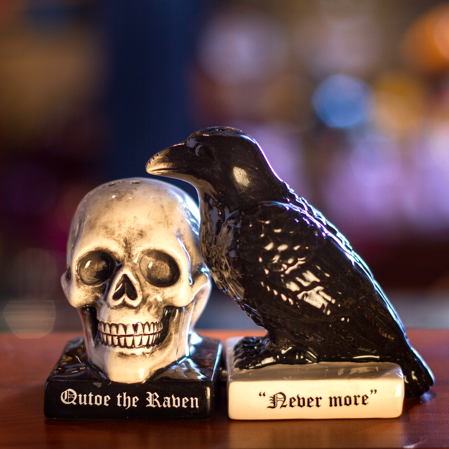 "Quoth The Raven" Halloween Ceramic Salt and Pepper Shakers Set