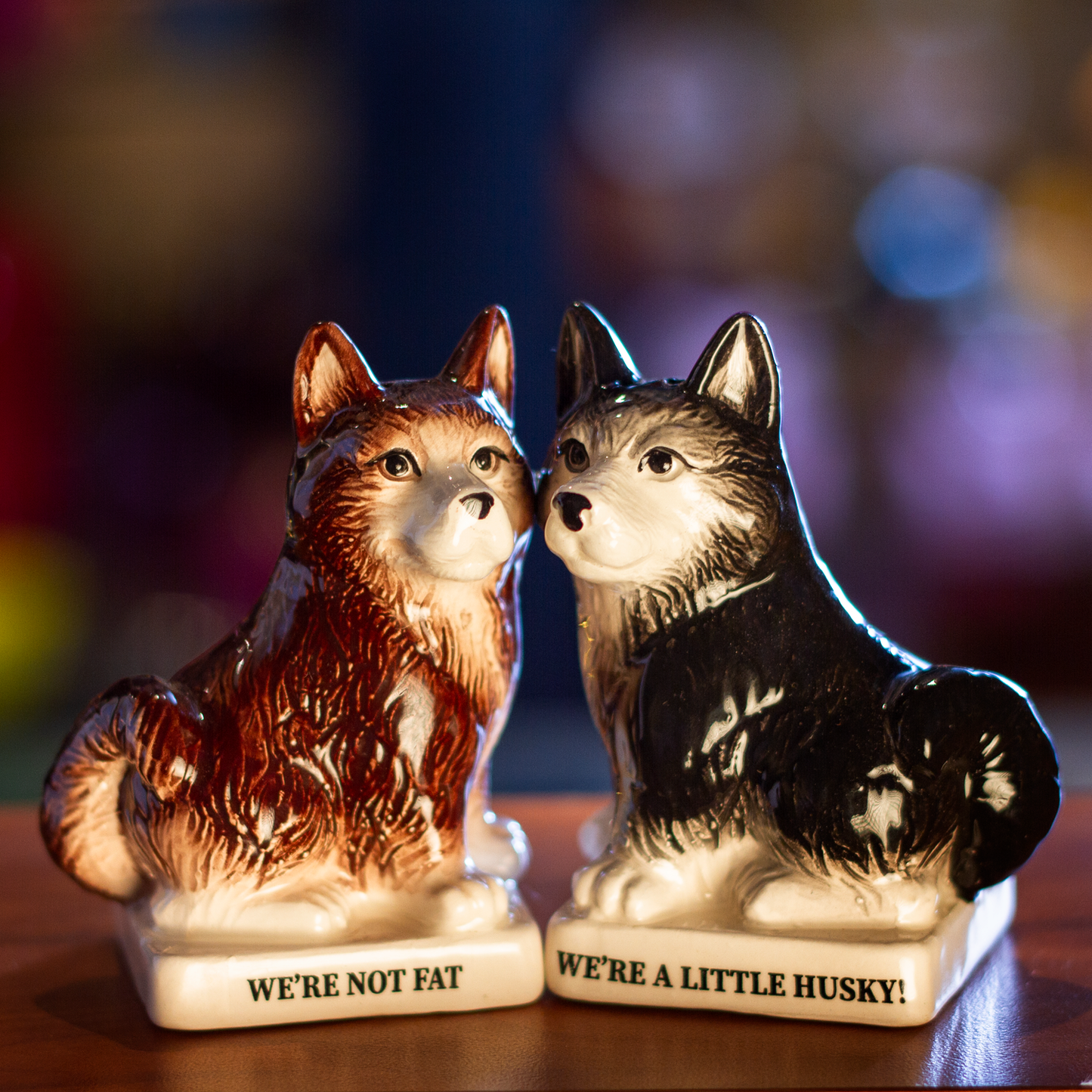 We're Not Fat Huskies Ceramic Salt and Pepper Shakers Set