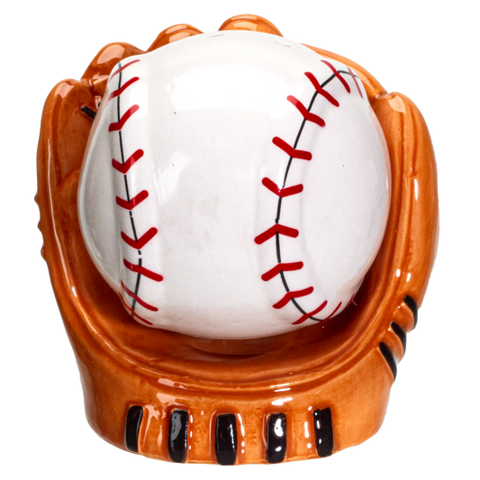 Baseball Caught in a Mitt You're OUT Ceramic Salt and Pepper Shakers Set