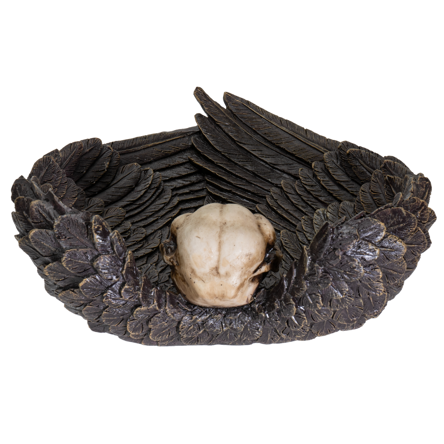 Undead Cross Winged Raven Skull Decorative Gothic Resin Dish