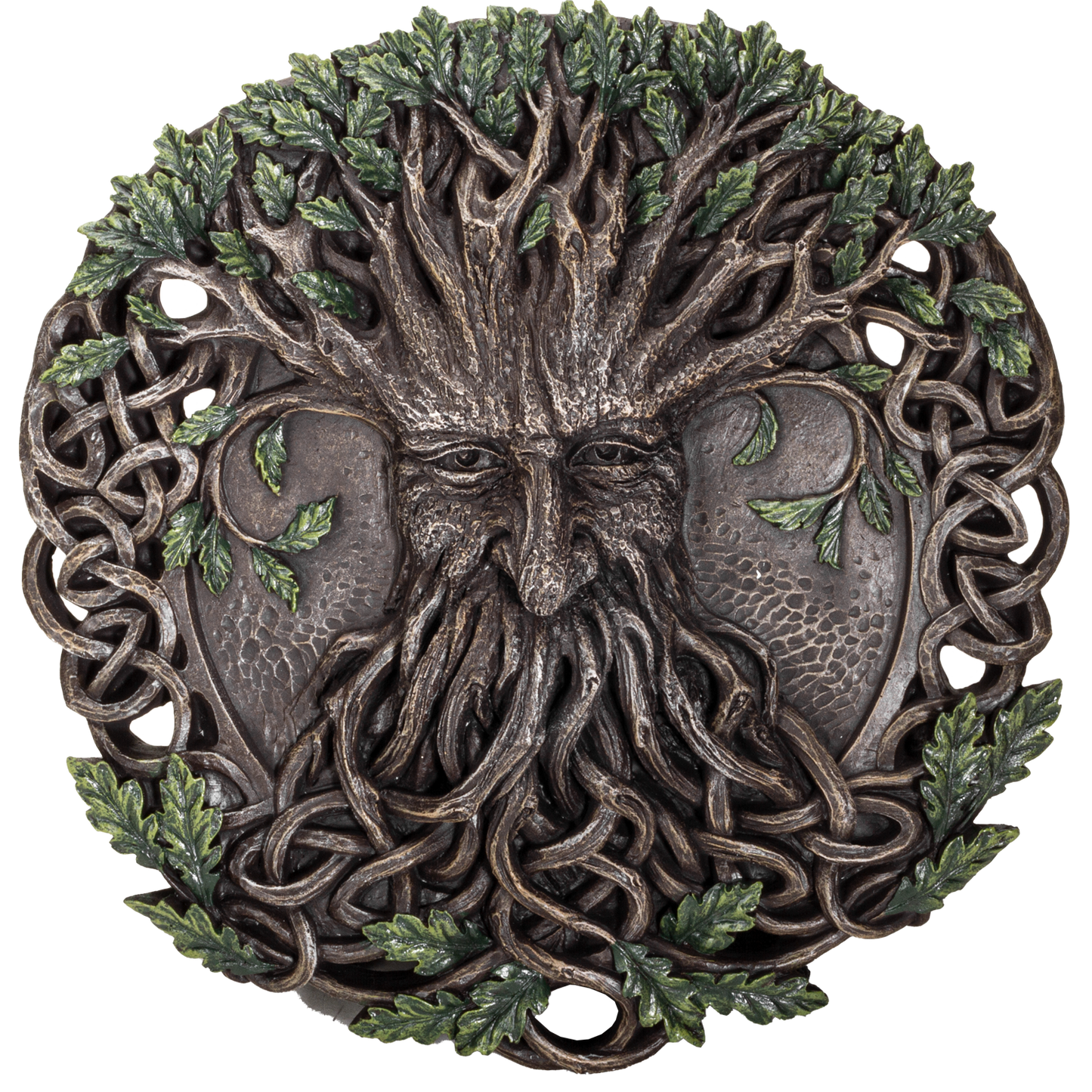 Oak Tree Greenman with Celtic Knots Circular Resin Wall Plaque Home Decor