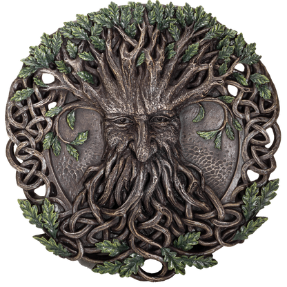 Oak Tree Greenman with Celtic Knots Circular Resin Wall Plaque Home Decor