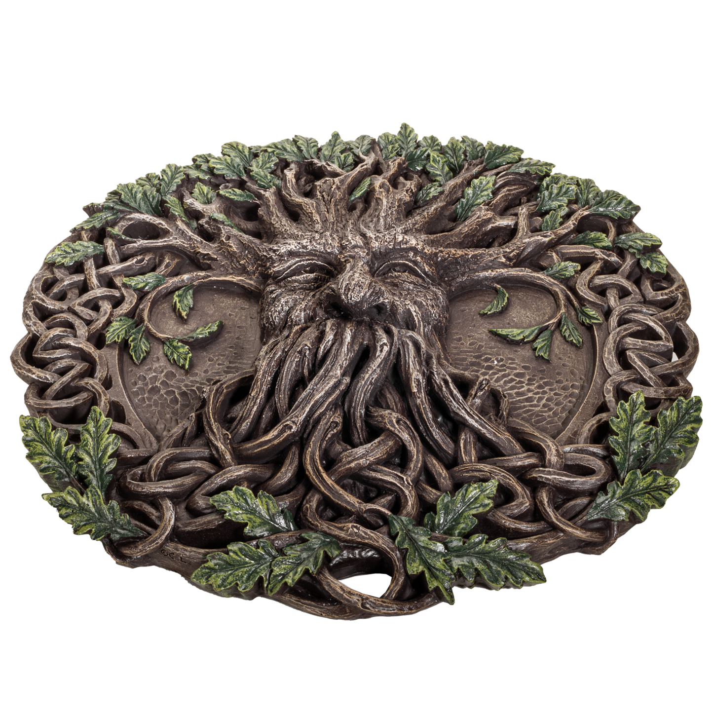 Oak Tree Greenman with Celtic Knots Circular Resin Wall Plaque Home Decor