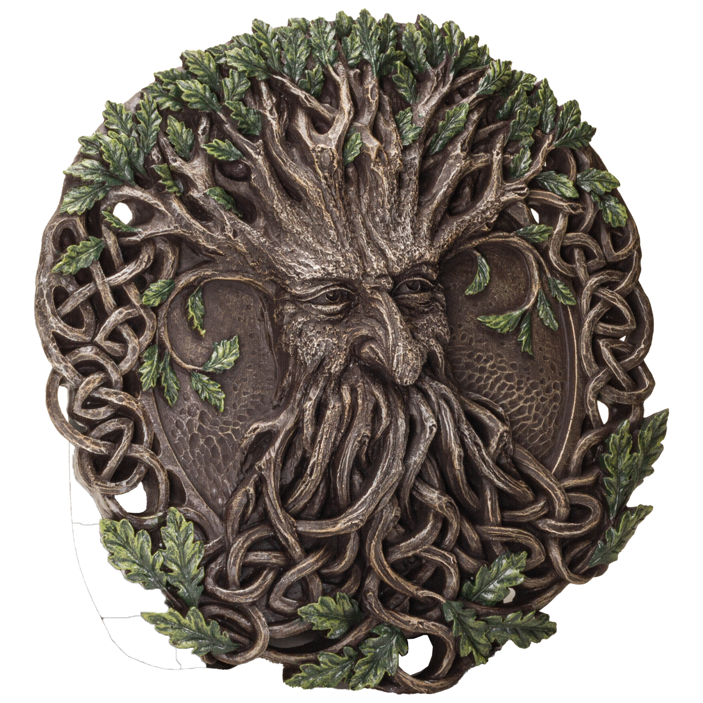 Oak Tree Greenman with Celtic Knots Circular Resin Wall Plaque Home Decor