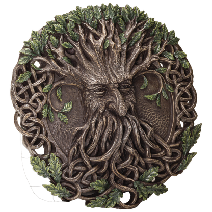 Oak Tree Greenman with Celtic Knots Circular Resin Wall Plaque Home Decor