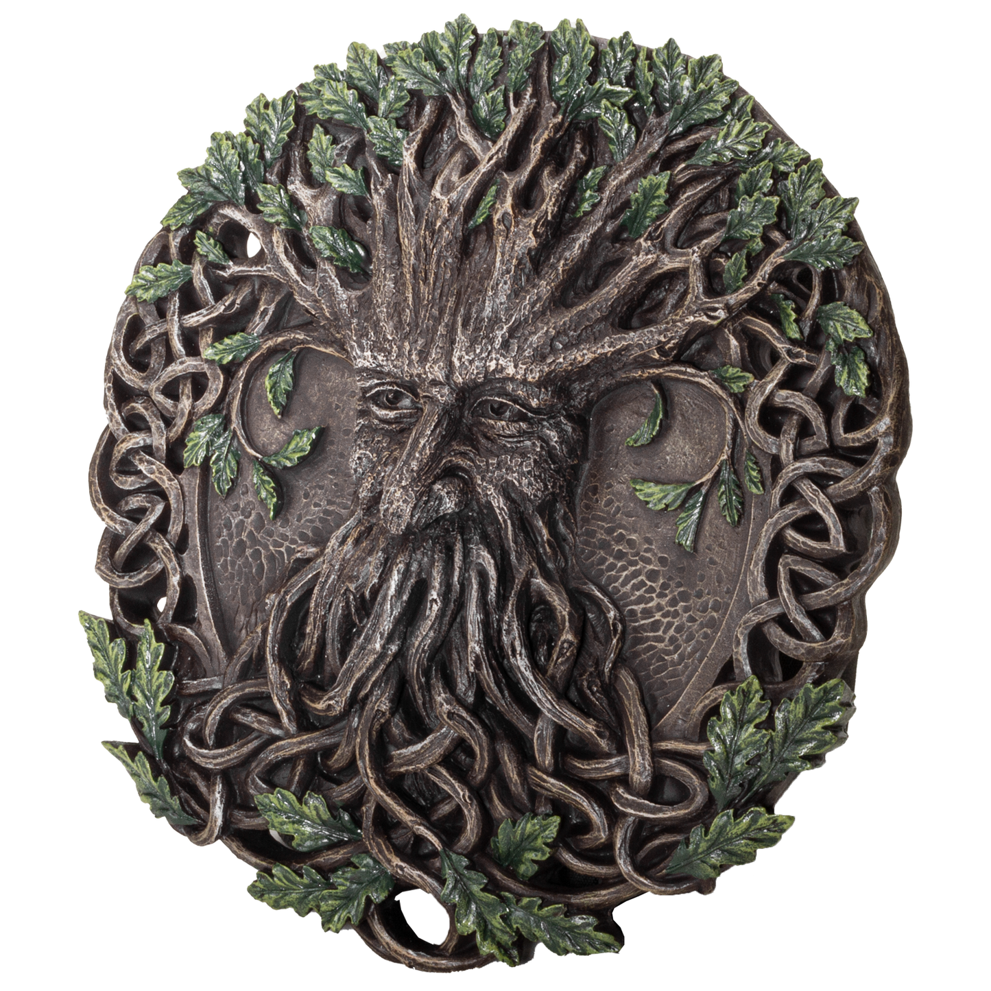 Oak Tree Greenman with Celtic Knots Circular Resin Wall Plaque Home Decor