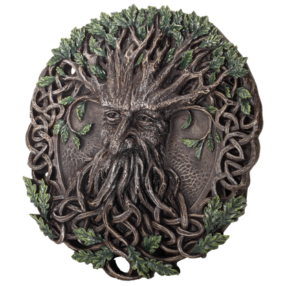 Oak Tree Greenman with Celtic Knots Circular Resin Wall Plaque Home Decor