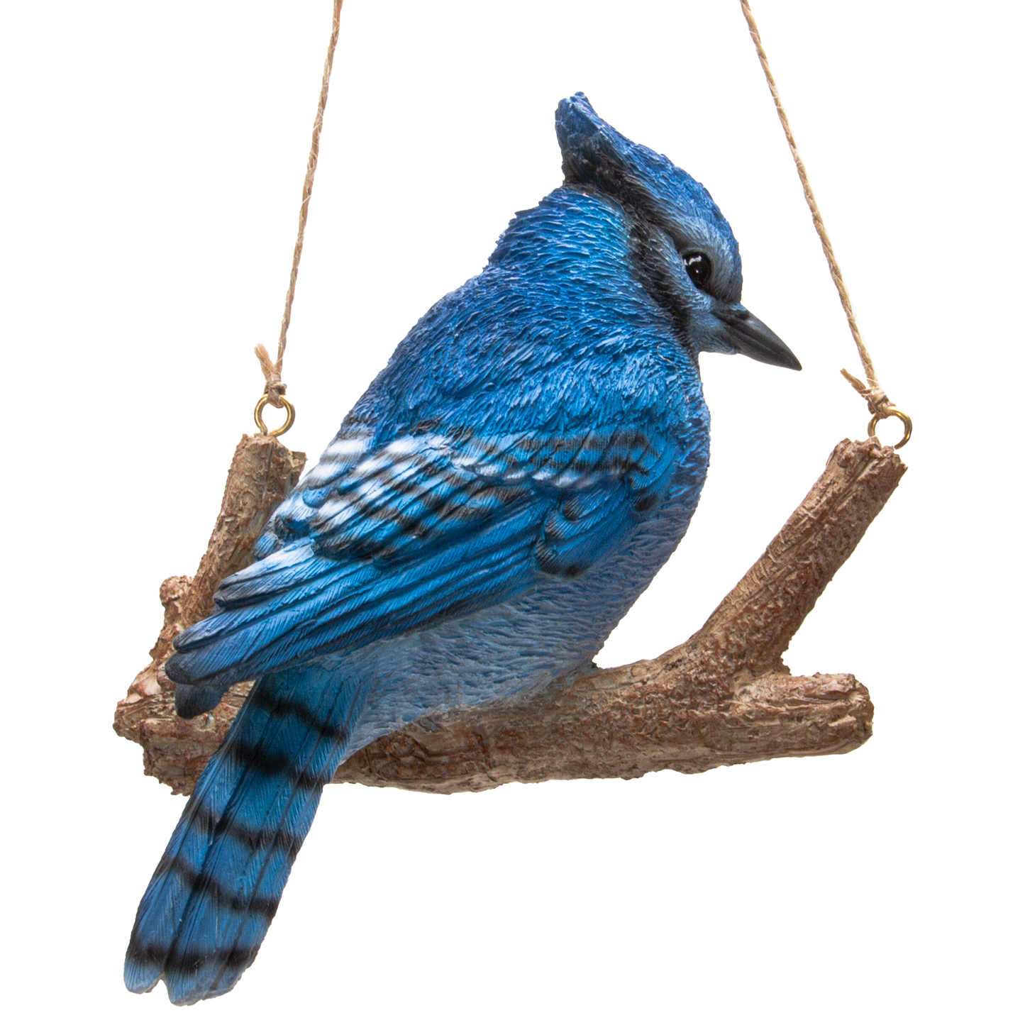 Hanging Blue Jay Bird Perching on Branch Resin Figurine Sculpture