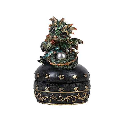 Fantasy Guardian Golden Dragon with Egg Mechanical Kitchen Timer Functional Decorative Figurine Statue