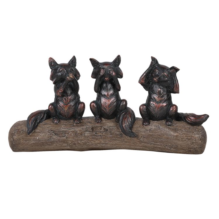 See Hear Speak No Evil Foxes Perching on Wood Branch Resin Figurine