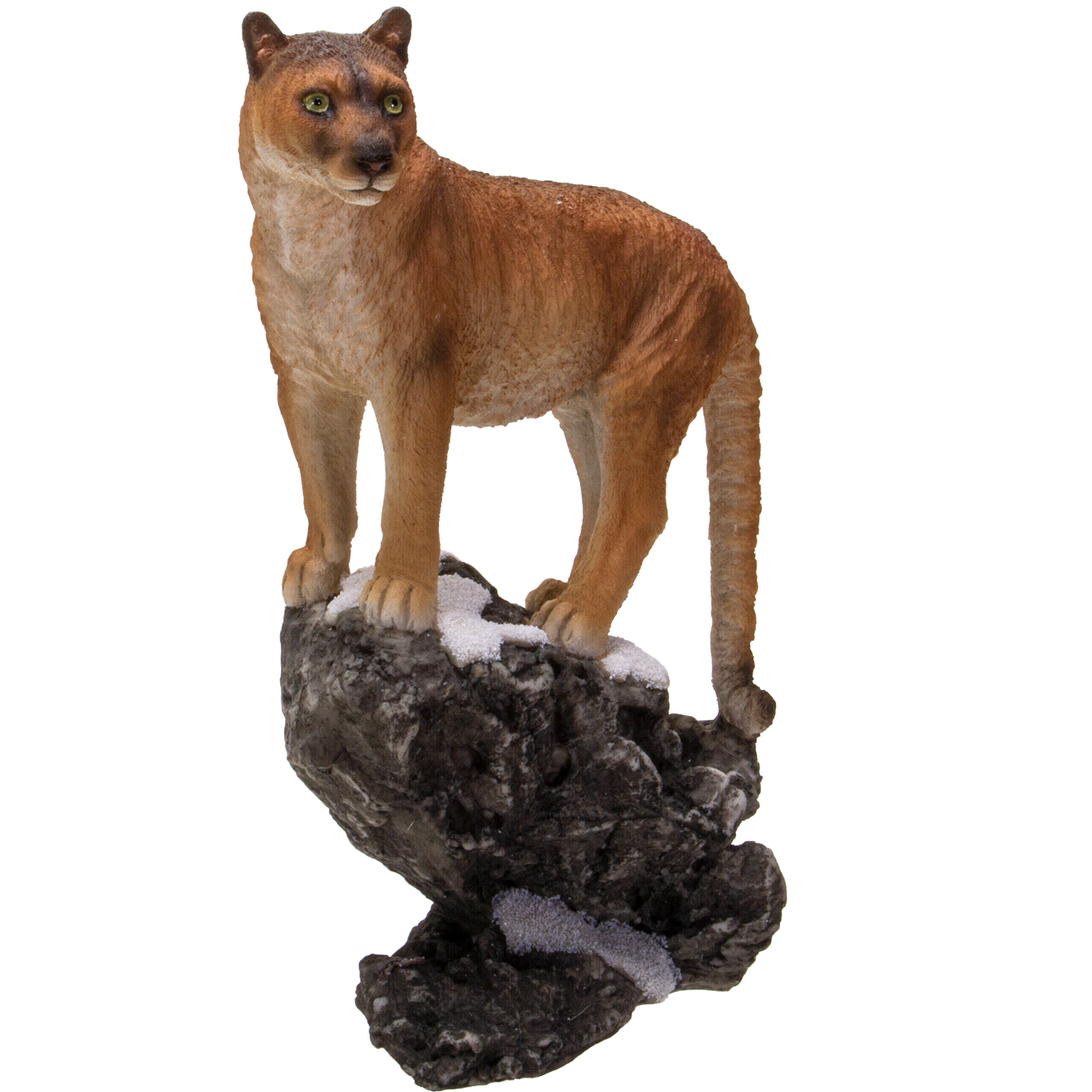 Realistic Big Cat Cougar on Rock Resin Figurine Statue