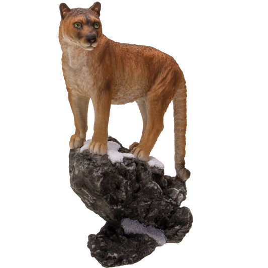 Realistic Big Cat Cougar on Rock Resin Figurine Statue