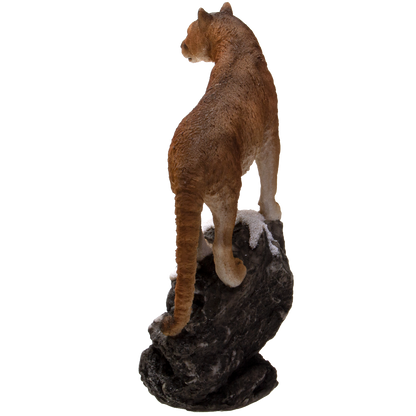 Realistic Big Cat Cougar on Rock Resin Figurine Statue