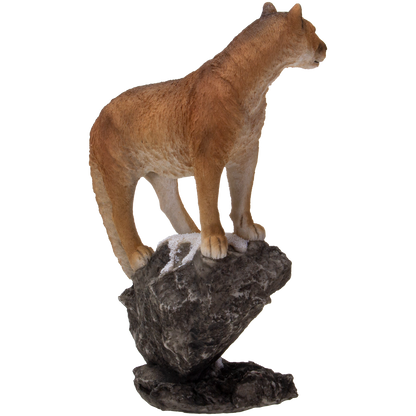 Realistic Big Cat Cougar on Rock Resin Figurine Statue