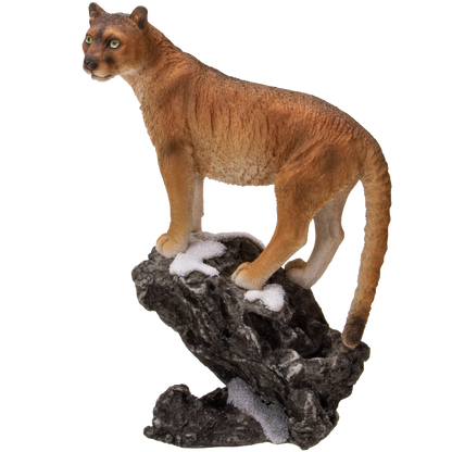 Realistic Big Cat Cougar on Rock Resin Figurine Statue