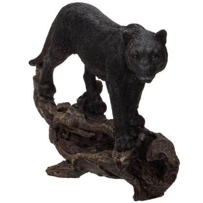 Realistic Black Cat Panther Perching on Tree Branch Decorative Resin Figurine Statue