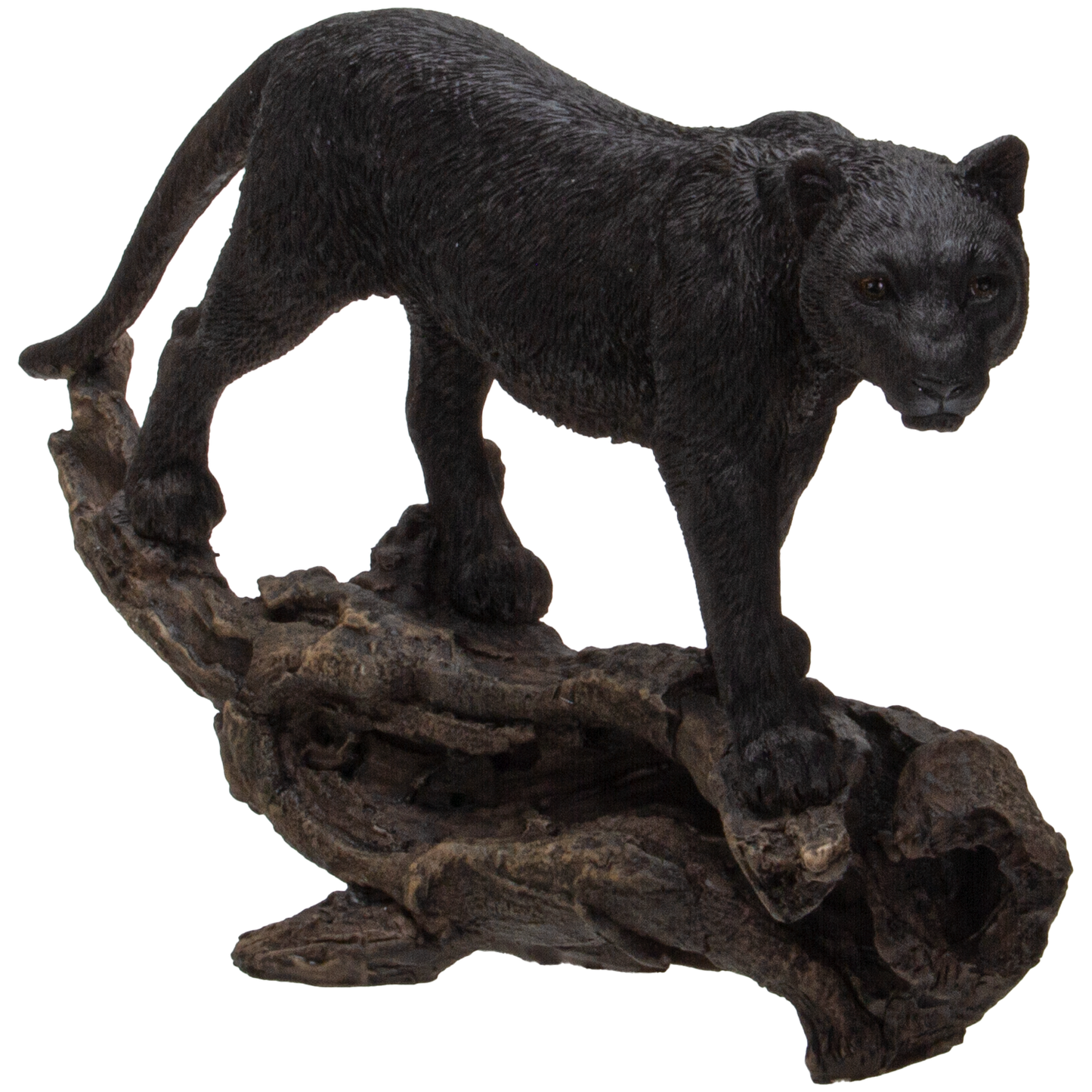 Realistic Black Cat Panther Perching on Tree Branch Decorative Resin Figurine Statue